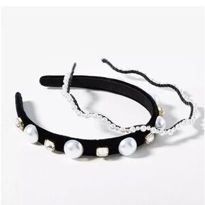 Anthropologie Black Headband Set with Pearls and Crystals